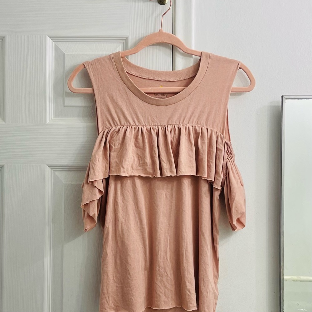Hippie Laundry Pink Blush Ruffle-Accent Cold Shoulder Top